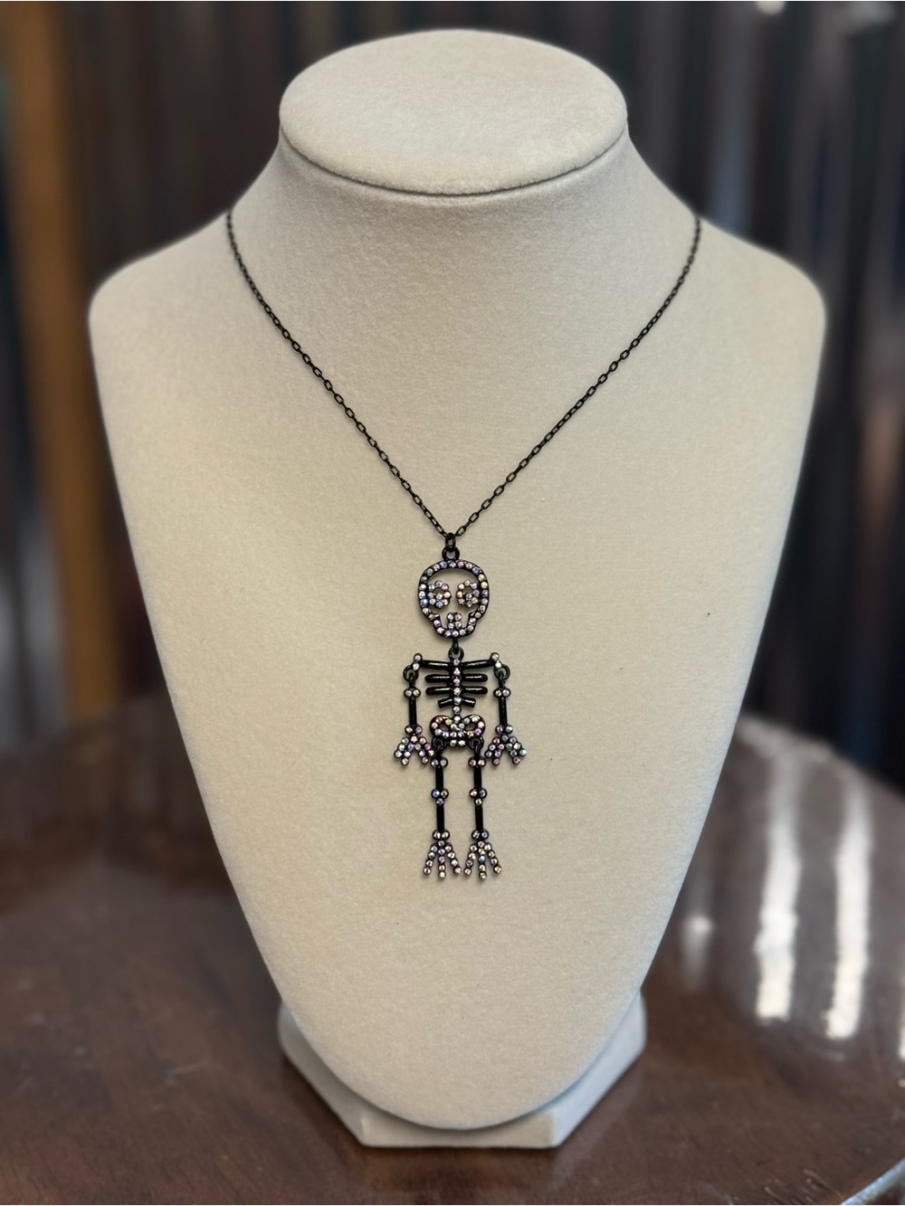 Black Halloween Skeleton & Rhinestone Necklace